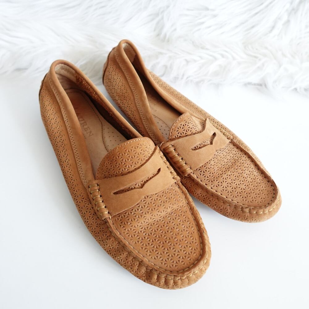 Lauren Ralph Lauren Tan Perforated Leather Loafers